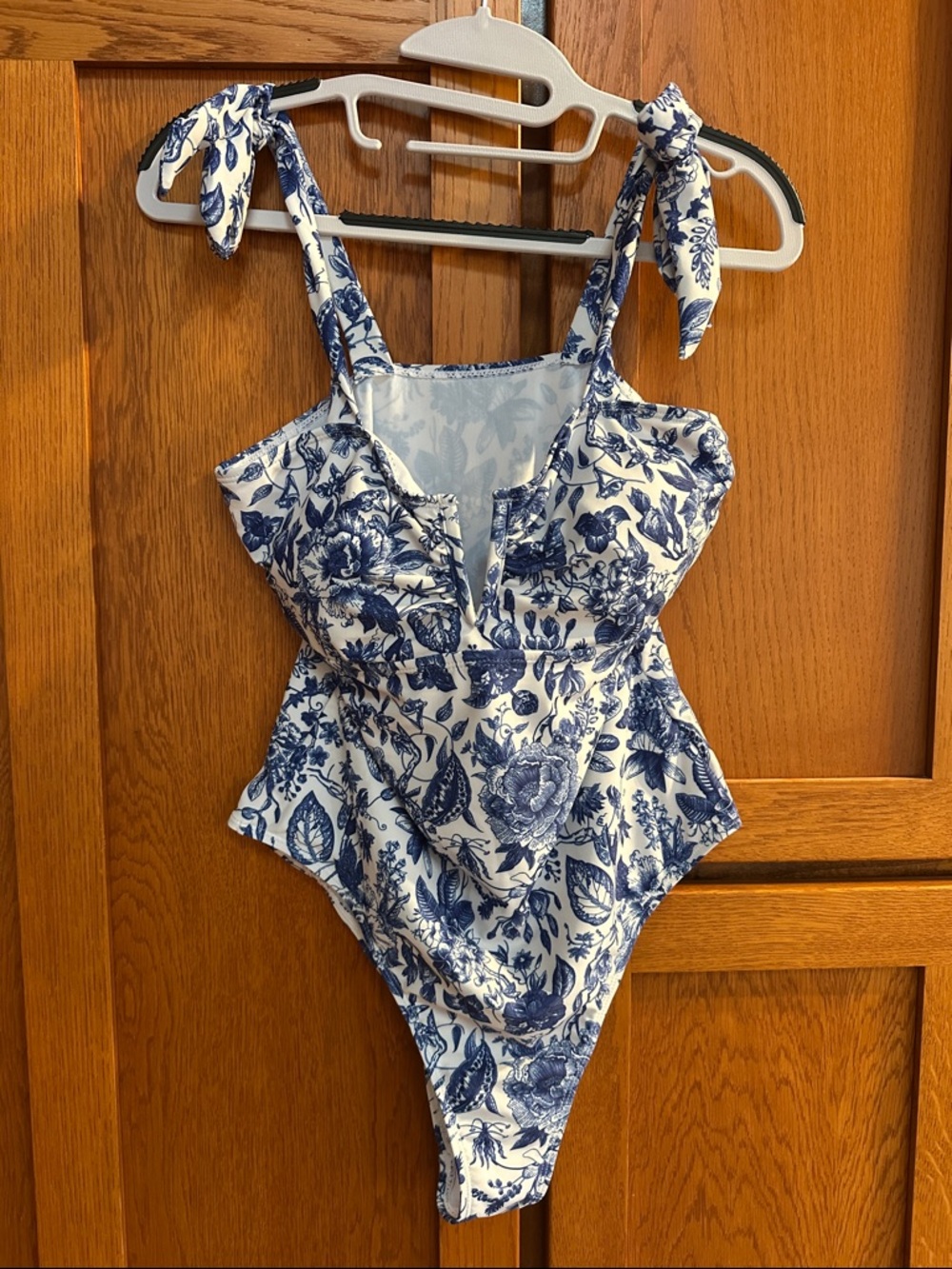 Blue and White Floral One-Piece Swimsuit size large